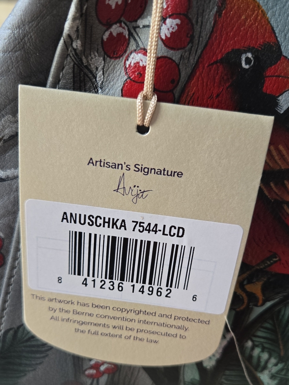 Anuschka Multicolor Cardinal Print Leather Tote with Gold Accents - Picture 5 of 13
